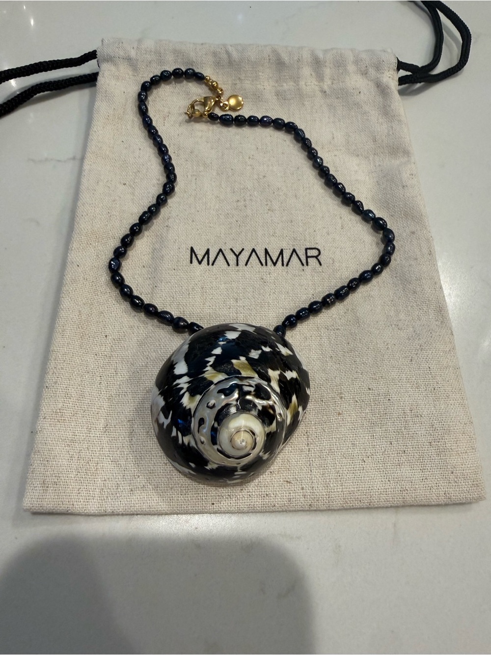 NEW Mayamar Black Onyx Beaded Shell Pendant Necklace Coastal Boho - Picture 6 of 8
